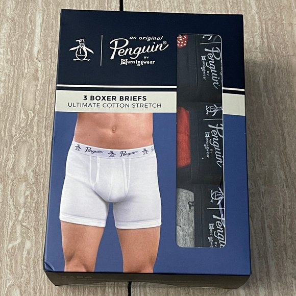 Original Penguin Men's Stretch Cotton Logo Print Boxer Briefs 3-Pack Size S - Picture 1 of 6